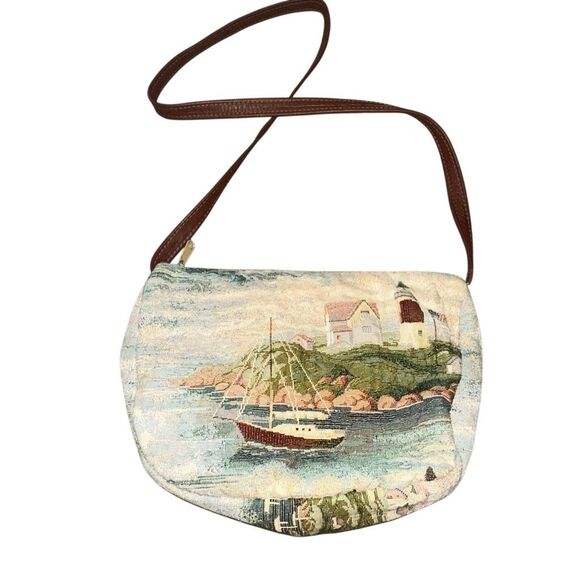 Portmanteau Portland Maine Tapestry Shoulder Bag Purse coastline lighthouse - Picture 3 of 8